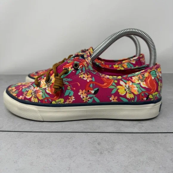 Sperry Women’s Tropical Floral & Flamingo Canvas Slip On Boat Shoes Size 7 - Picture 1 of 11